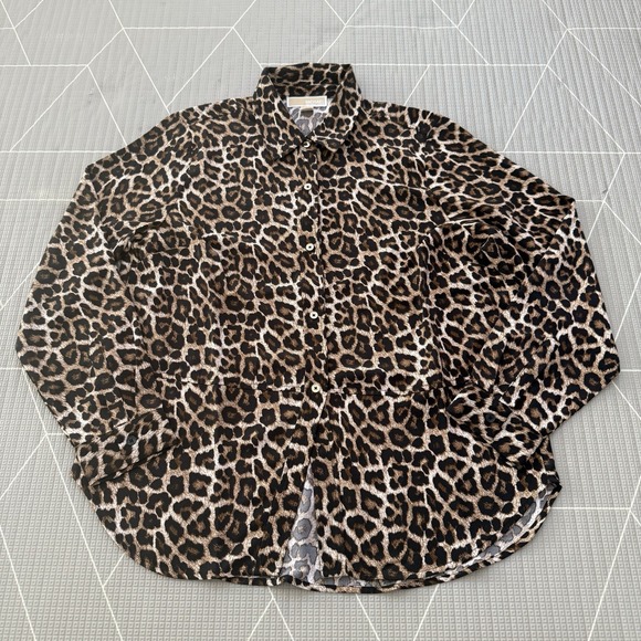 Michael Kors Tops - Michael Kors Leopard Cat Print Button Down Blouse L Career Evening retro punk